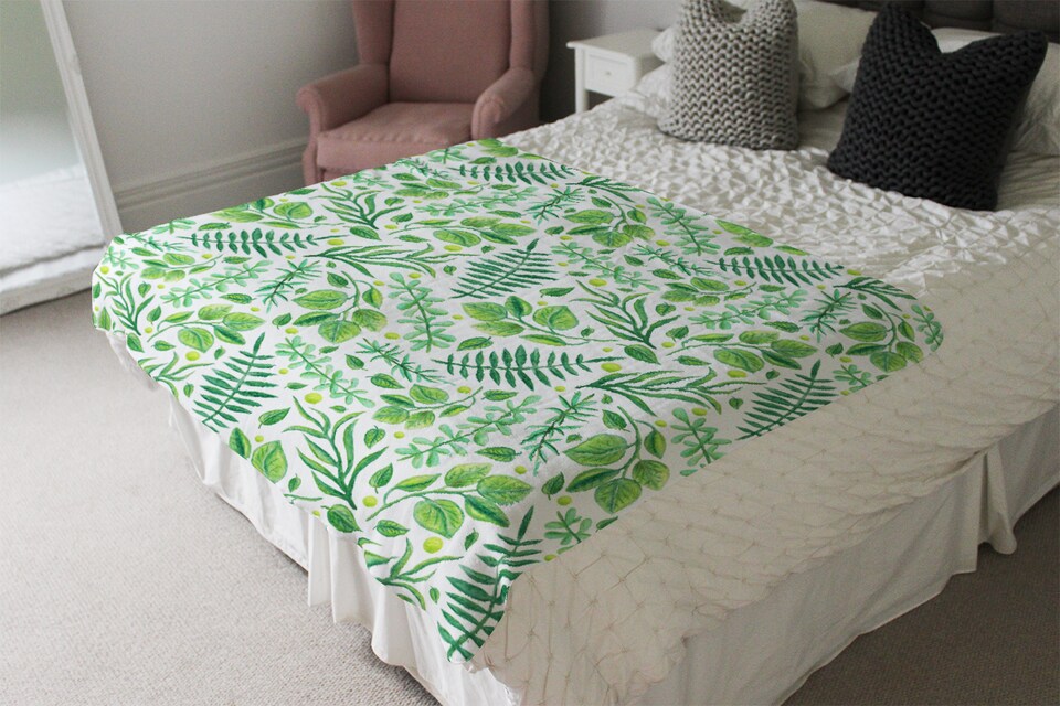 image 1 of Mixed Green Leaves Blanket | Multi