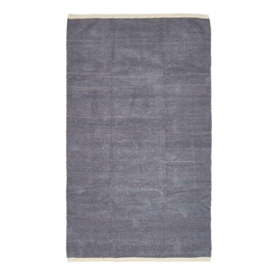 image 1 of Homescapes Dark Grey Cotton Plain Chenille Rug with Natural Trim - 110 x 170 cm | Grey | Dark Grey