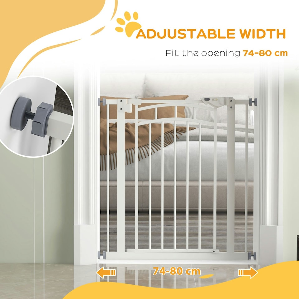 image 1 of Pressure Fit Safety Gate w/ Auto Closing Door, for Small, Medium Dogs, 74-80cm