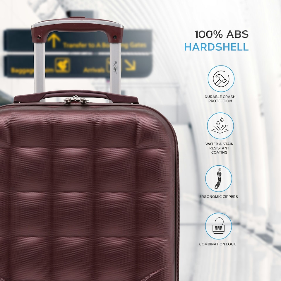 image 1 of Flight Knight Bubble Suitcase - Ryanair easyJet Jet2 Approved - 8 Wheel Carry Cabin Hardcase 45x36x20cm Purple | Burgundy | Cabin Bag