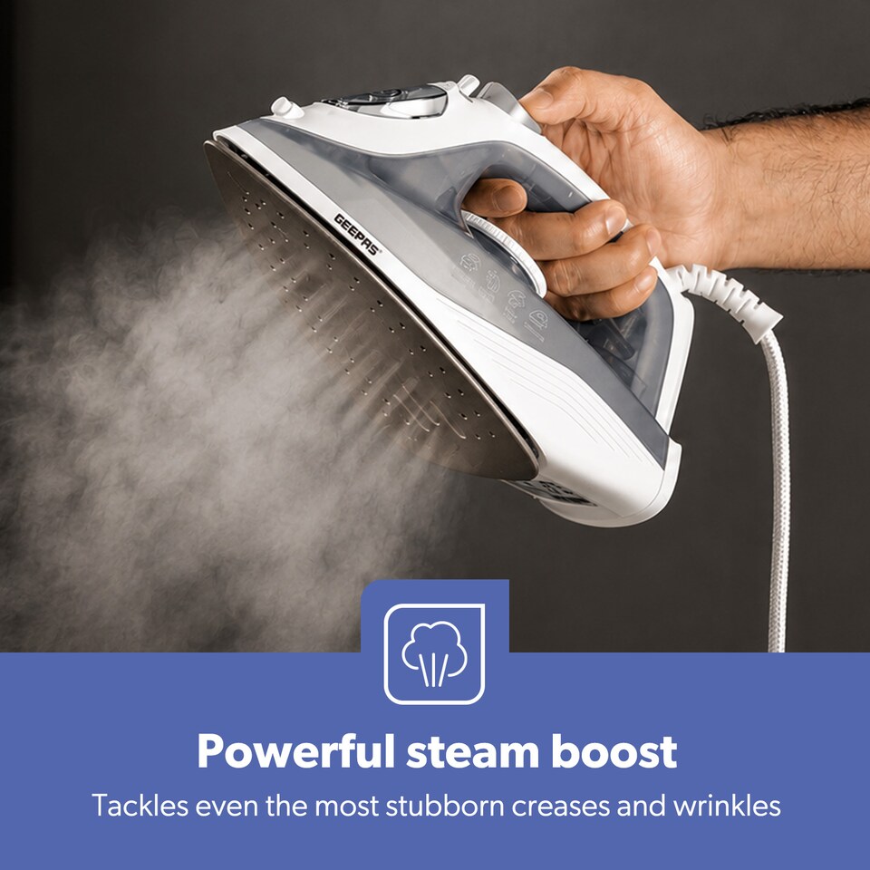image 1 of GEEPAS Steam Iron With Nonstick Soleplate 1750W Grey