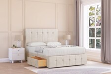 Sloomy Cambridge Cream Plush Divan Bed With Mattress No Drawers With 26" Strutted Headboard & 12" Matching Footboard 3' Single | Cream | Cream | Single | 1