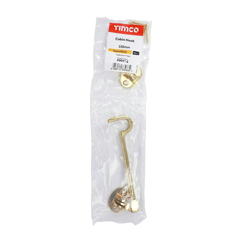image 1 of Timco - Cabin Hook - Polished Brass (Size 150mm - 1 Each)