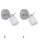 image 1 of Set of 2 Iona - Chrome Opal Glass IP44 Pull Cord Bathroom Wall Lights | Chrome | Polished chrome plate and opal glass | Small | 2