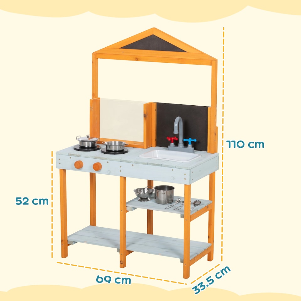 image 1 of AIYAPLAY Wooden Mud Kitchen for Kids with Removable Sink, Cookware, Shelves