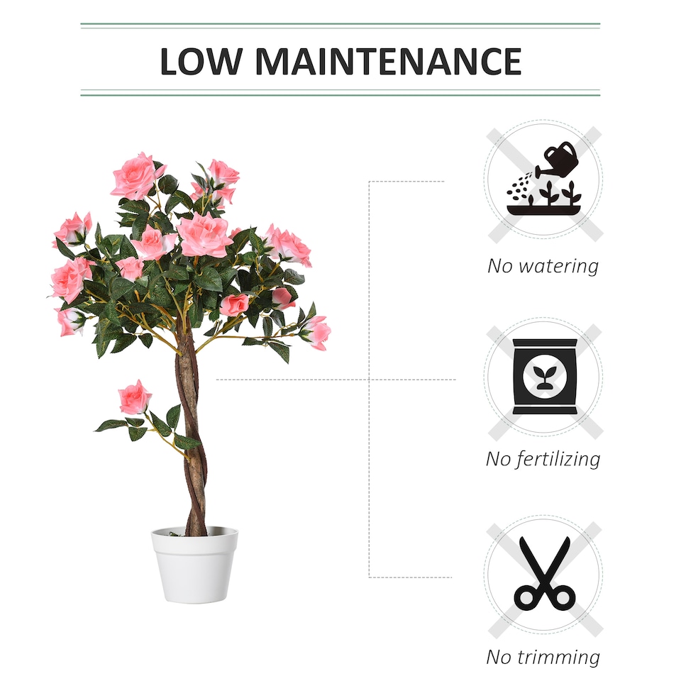 image 1 of Outsunny 90cm3FT Artificial Rose Tree, Fake Decorative Plant with Pot, UV-Resistant FauTree for Outdoor Indoor Home Office Decor, Pink