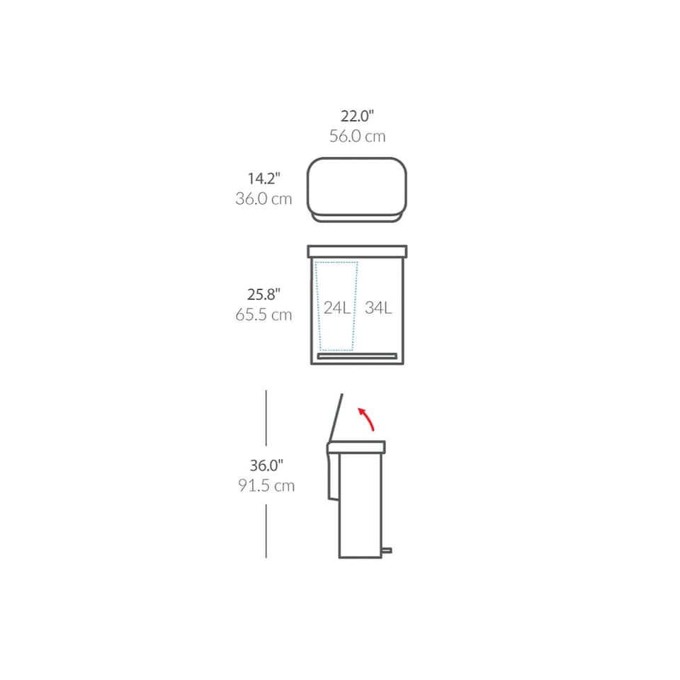 image 1 of Simplehuman 58L Recycling Rectangular Pedal Bin with Liner Pocket, Brushed Stainless Steel