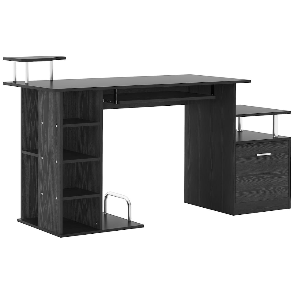 image 1 of HOMCOM Wood Computer Desk Laptop Workstation Drawer Shelf for Home Office