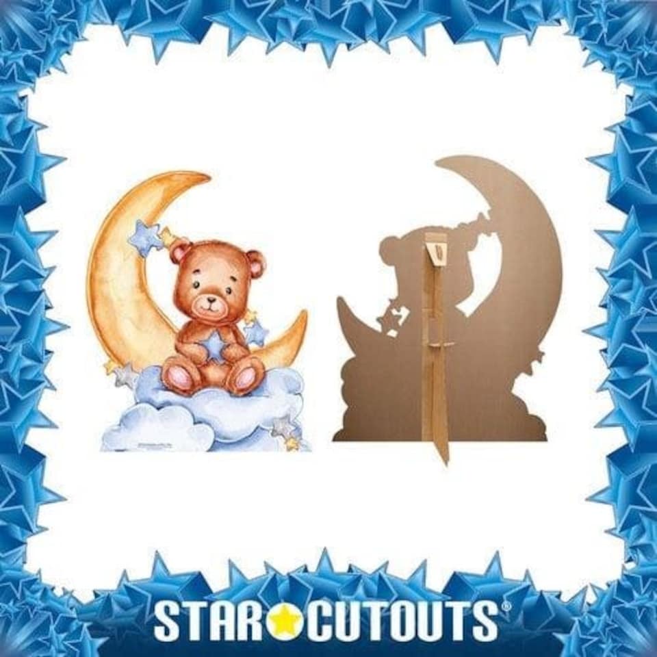 image 1 of Cute Baby Teddy Bear Moon Blue Star Mini Cardboard Cutout 92cm