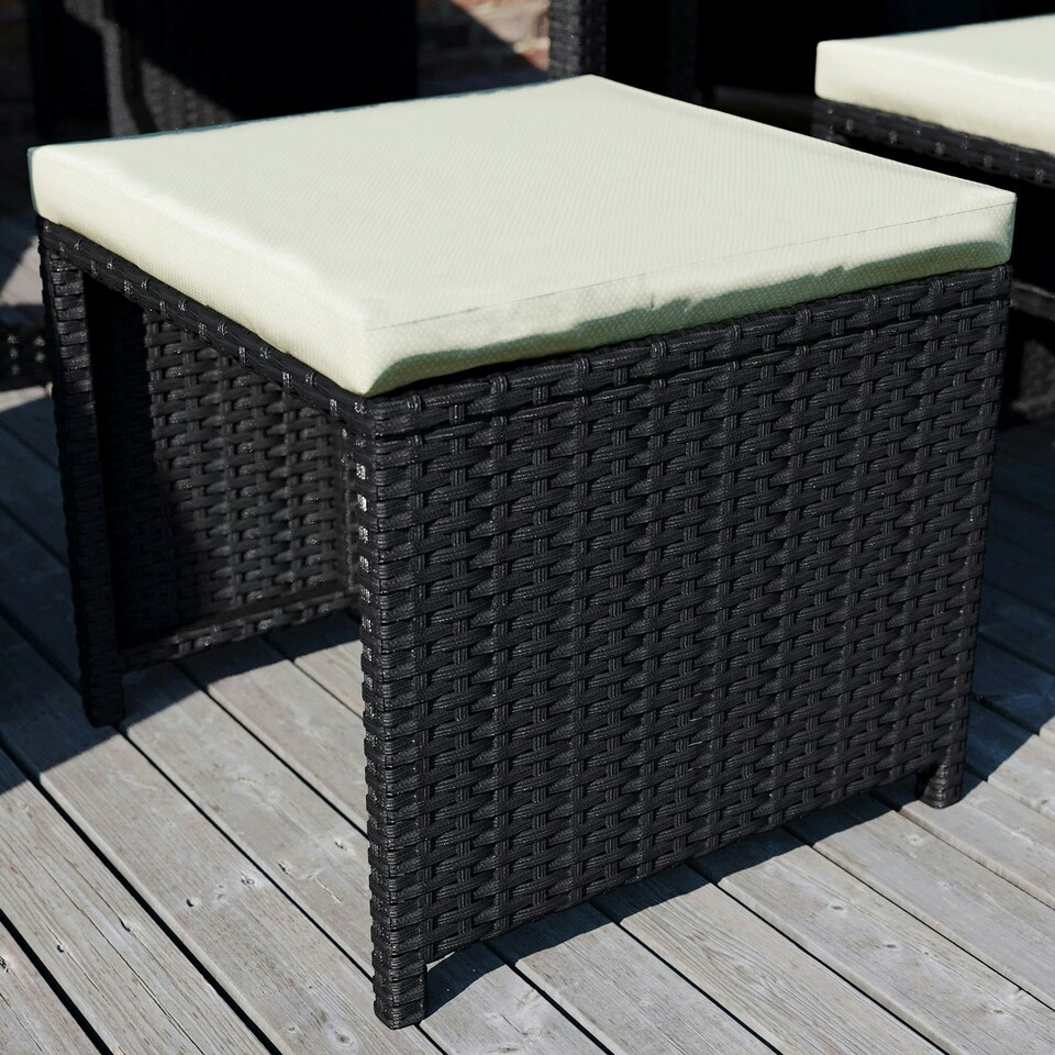 image 1 of Garden Vida Cuba 8 Seater Rattan Set Folding Chair Stool Dining Table Outdoor Garden Furniture, Black