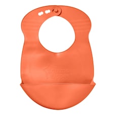 Tommee Tippee Orange Roll ’N’ Go Silicone Bib | Soft Baby Feeding Bib with Crumb Catcher Pocket | Rollable Toddler Weaning Bib for Home & Travel