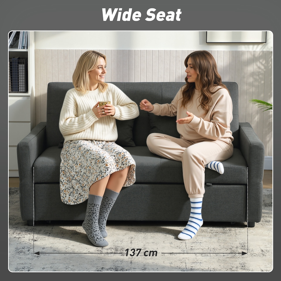 image 1 of HOMCOM 2 Seater Sofa Bed, Convertible Pull Out Bed Settee, Charcoal Grey