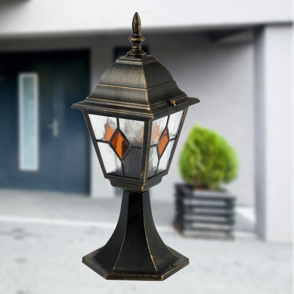 image 1 of Set of 2 Morecambe - Black with Brushed Gold IP44 Post Lights | Black | Clear | 2