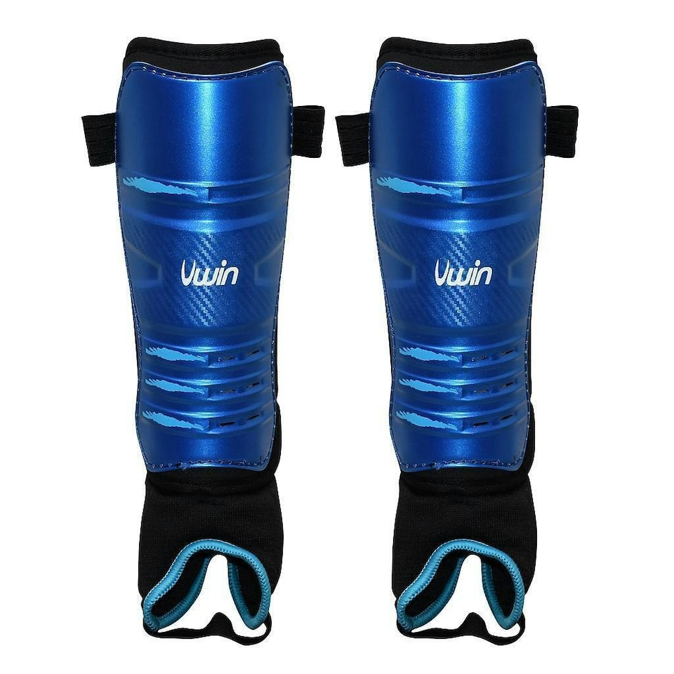 Uwin Childrens/Kids Hockey Shin Guards - Royal Blue/Black/Aqua Blue - XS