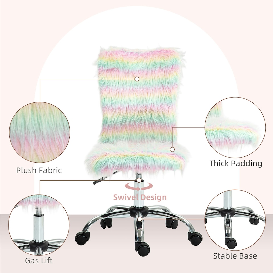 image 1 of HOMCOM Fluffy Makeup Vanity Chair with No Arm, Swivel Wheels, Multicolour