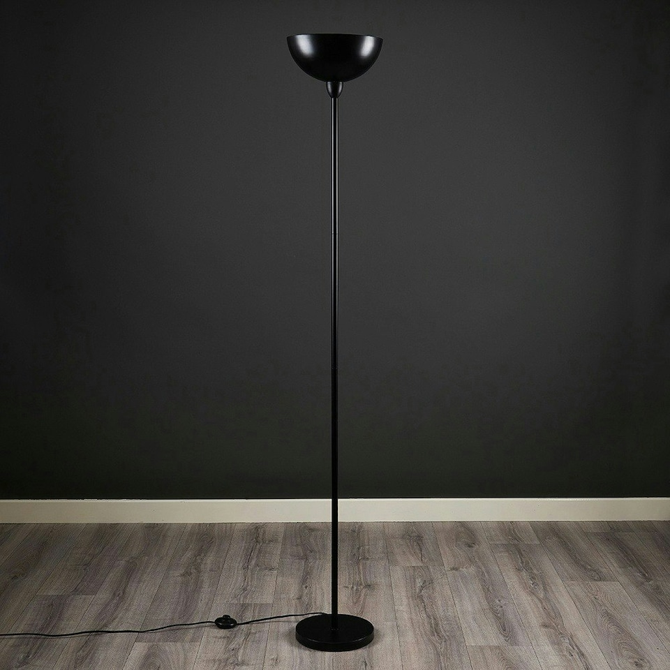 image 1 of ValueLights Matte Black Uplighter Floor Lamp Bowl Shaped Shade Black