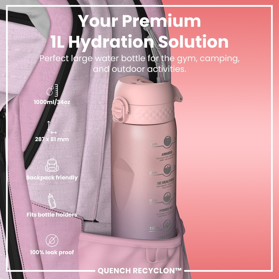 image 1 of Leak Proof 1 Litre Water Bottle, BPA Free, 1000ml (32oz) | Pink | Periwinkle & Rose | 1L