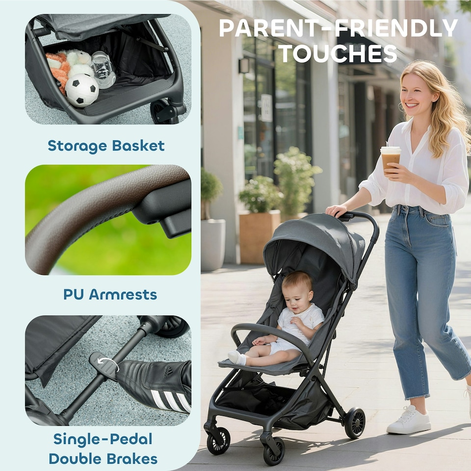 image 1 of AIYAPLAY Baby Stroller with Adjustable Seat, Travel Pushchair, Dark Grey Grey | Dark Grey