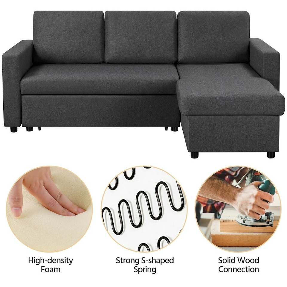 image 1 of Yaheetech Sectional Sofa with Chaise L-Shaped Sofa Bed and Pull Out Bed Storage