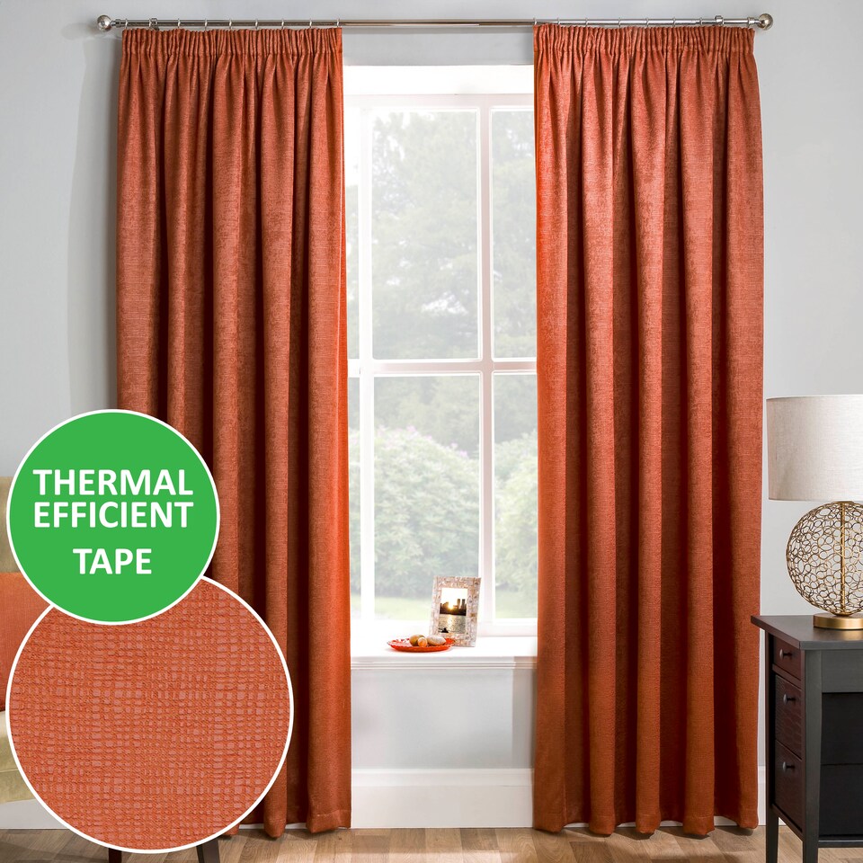 image 1 of Enhanced Living Matrix Orange 66 x 90 inch (168x229cm) Tape Top Thermal Noise reducing Dim Out Curtains (PAIR)