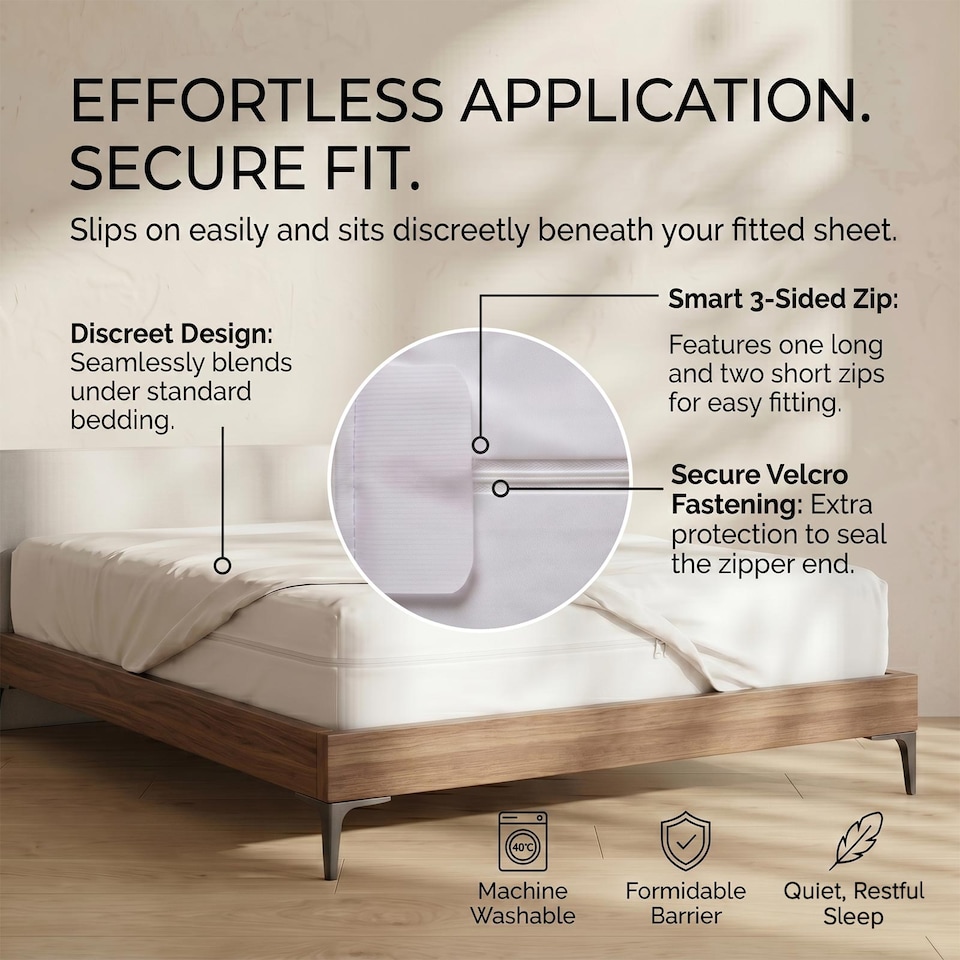image 1 of Homescapes Luxury Zipped Mattress Encasement, 30 cm | White | Double | 1
