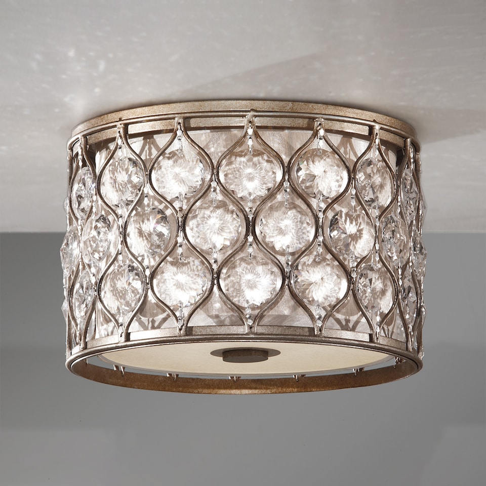 image 1 of Lucia 2 Light Flush Ceiling Light Burnished Silver, E27