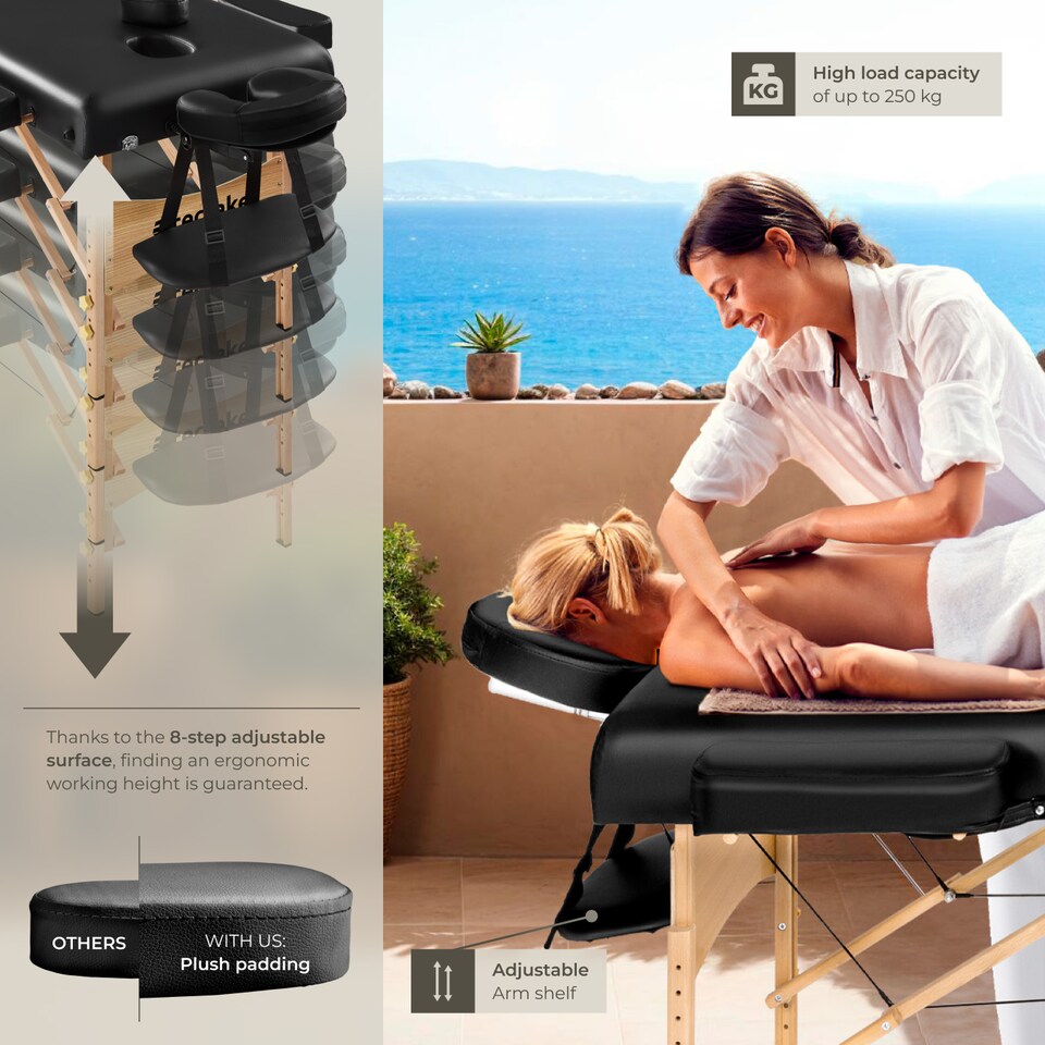 image 1 of Massage Table Set Suman - 2-zone, 7.5 cm padding, including bolsters, bag, head and armrests | Black | black | 1