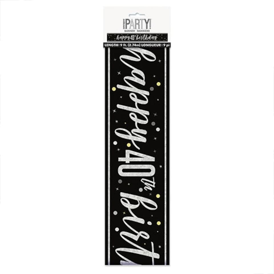image 1 of Black Glitz 40th Birthday Holographic Foil Banner 274cm