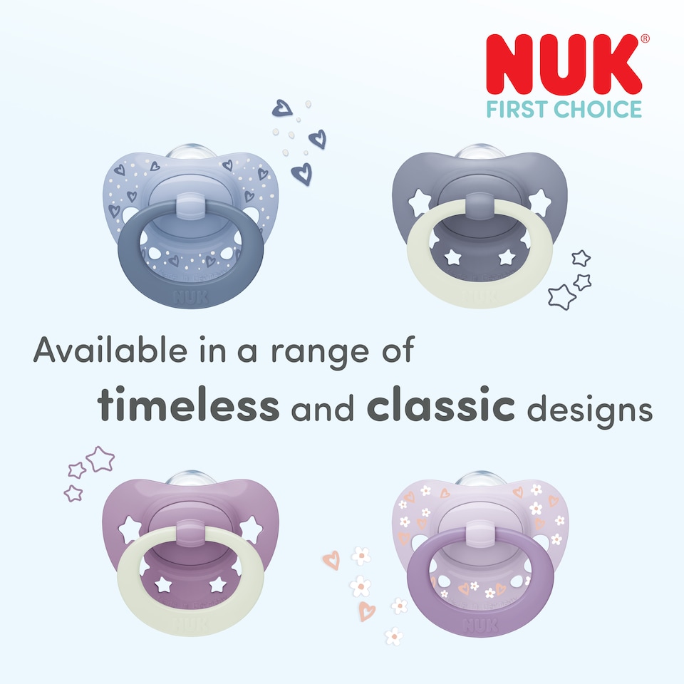 image 1 of NUK First Choice Day & Night Glow in the Dark Soother Set 0-6m 2 Pack
