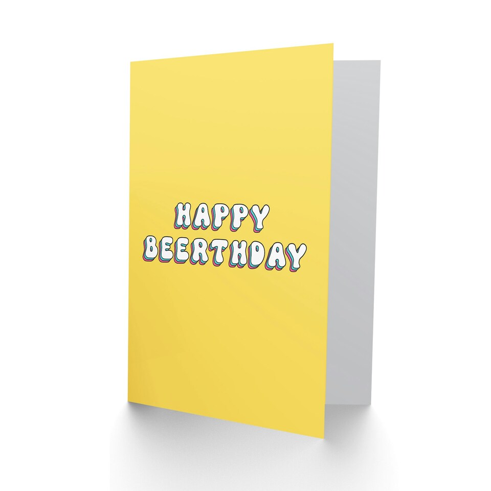 image 1 of Birthday Beer Pun Simple Retro Yellow Him Her Birthday Card