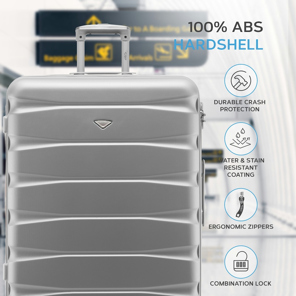 image 1 of Flight Knight 29" Extra Large Suitcase – 20kg Capacity Hard Shell Check-In Luggage with 4 Wheels  100+ Airlines Approved: Ryanair, EasyJet, Jet2, Wizz Air, BA Silver | Silver | Large