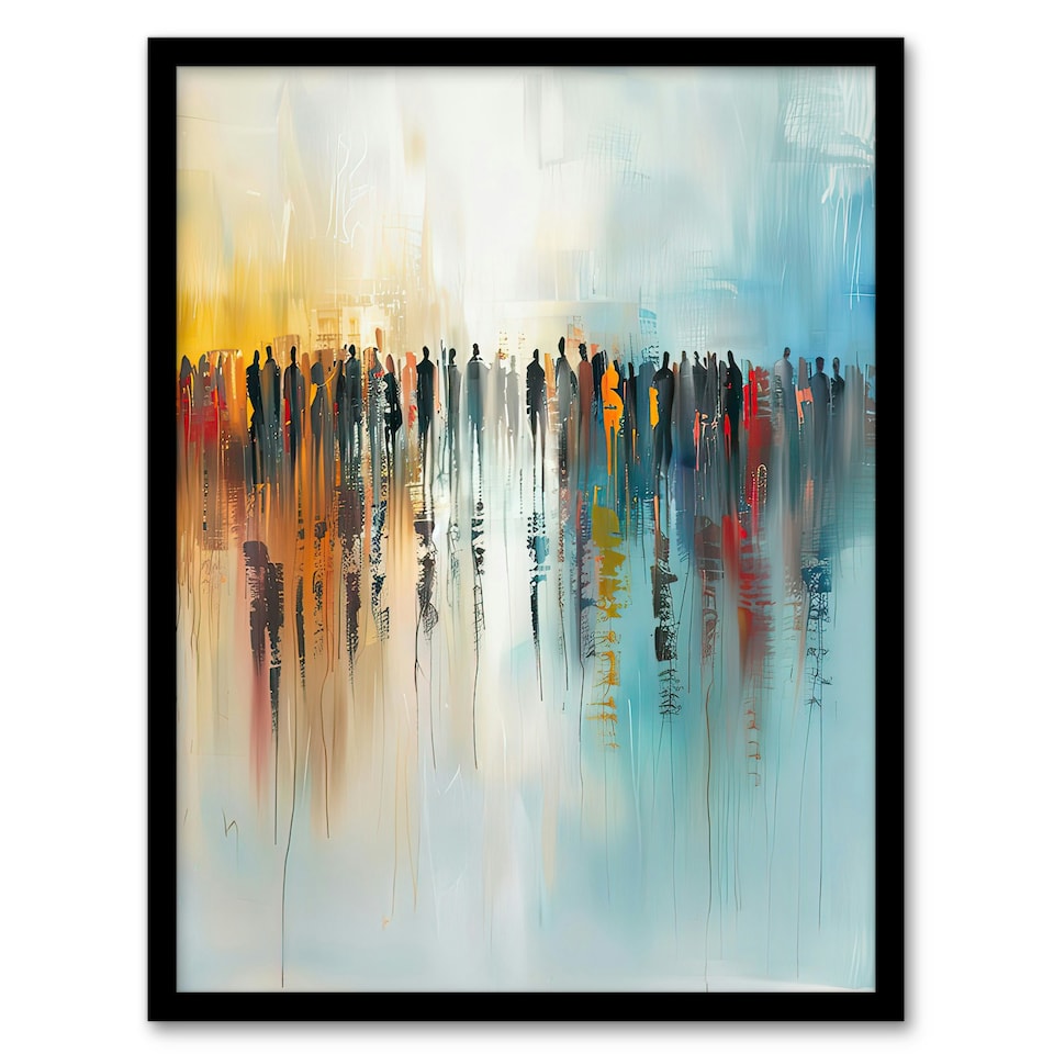 image 1 of Crowd People Colourful Misty Abstract Home Decor Black Framed Wall Art Print A4