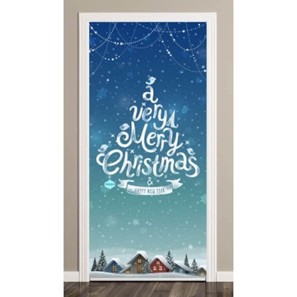 A Very Merry Christmas And Happy New Year Door Cover PVC Party Sign Decoration 66cm x 152cm