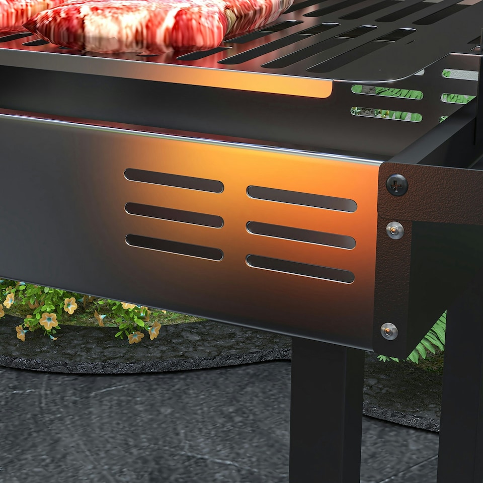 image 1 of Outsunny Charcoal Spit Roasting Machine w/ 3-Tier Grill Grate & Foldable Shelves