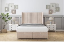 Sloomy Hargrave Sand Naples Ottoman Bed With Mattress With 54" Wingback Headboard 4' Small Double