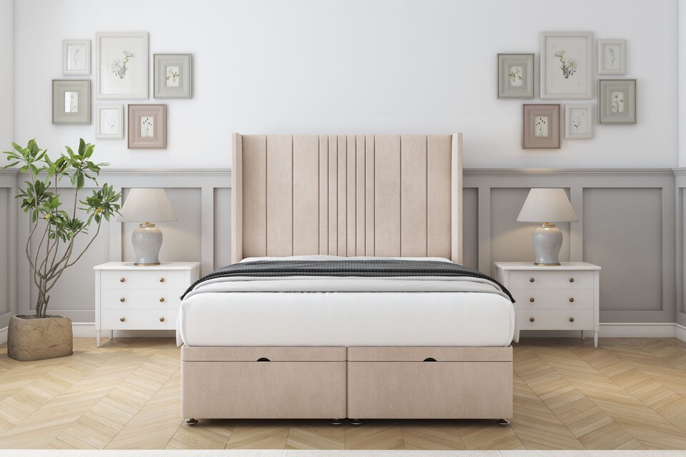 image 1 of Sloomy Hargrave Sand Naples Ottoman Bed With Mattress With 54" Wingback Headboard 4' Small Double