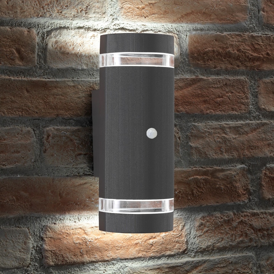 image 1 of Auraglow PIR Motion Sensor Double Up & Down Wall Light - FLORENCE | Grey | Anthracite/Cool White