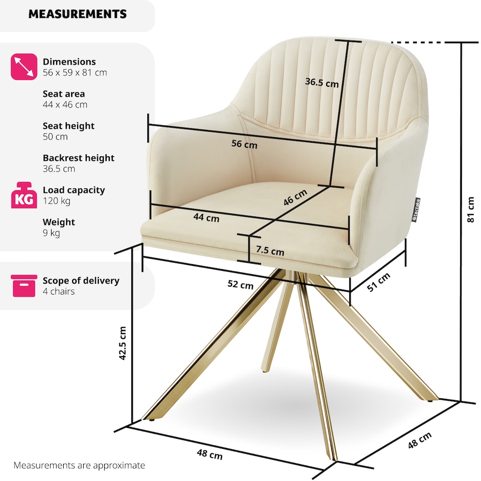 image 1 of Lounge Armchair Living Room Accent Chair 360 Swivel Slim Steel Legs Velvet Fabric | Cream | cream/gold | 4