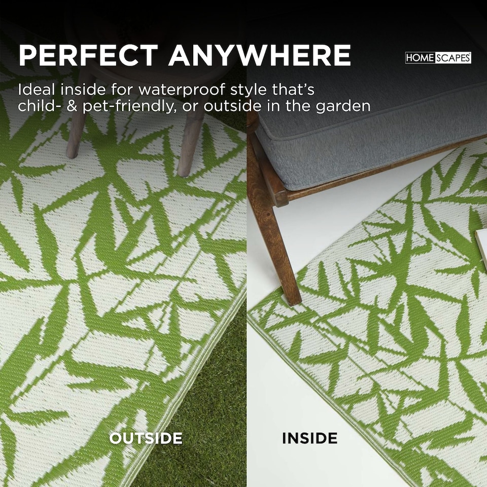 image 1 of Homescapes Outdoor Rug Luxury Waterproof Reversible Recycled, For Garden, Zena Tropical | Green | Green and White