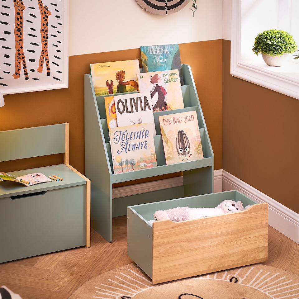 image 1 of SoBuy Children's Bookcase with Storage Chest, Light Green & Natural, 24.4 x 11.8 x 31.5 in, 16.9 kg - KMB95-GR