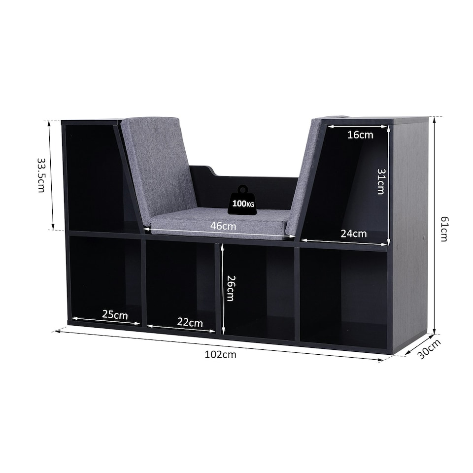 image 1 of HOMCOM Cube Bookshelf Organizer with Reading Seat, Six Cubes, Black