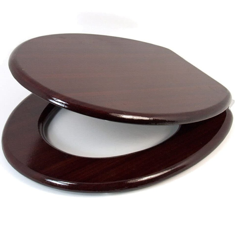 image 1 of Marco Paul Mahogany Wooden Toilet Seat 18" Brown