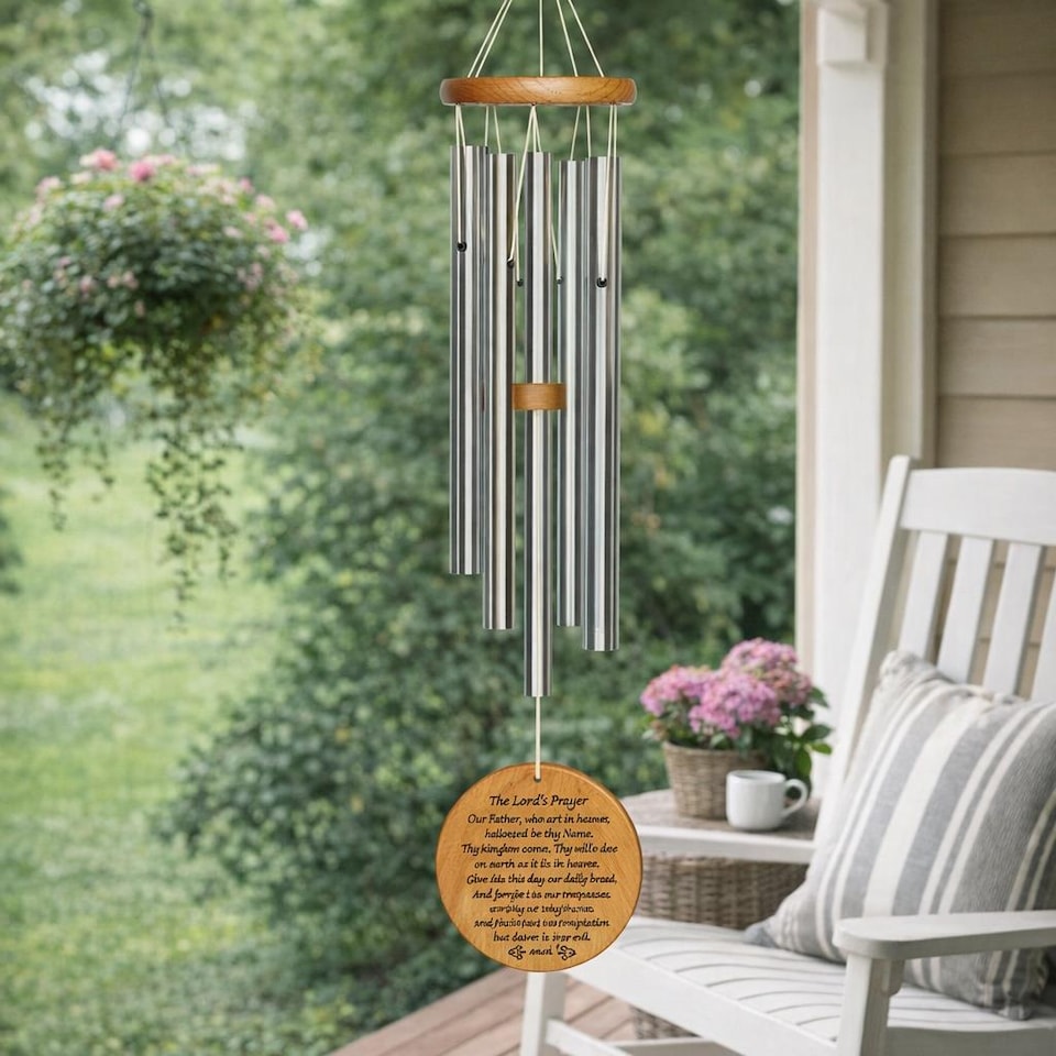 image 1 of Woodstock Silver Garden Wind Chime The Lords Prayer