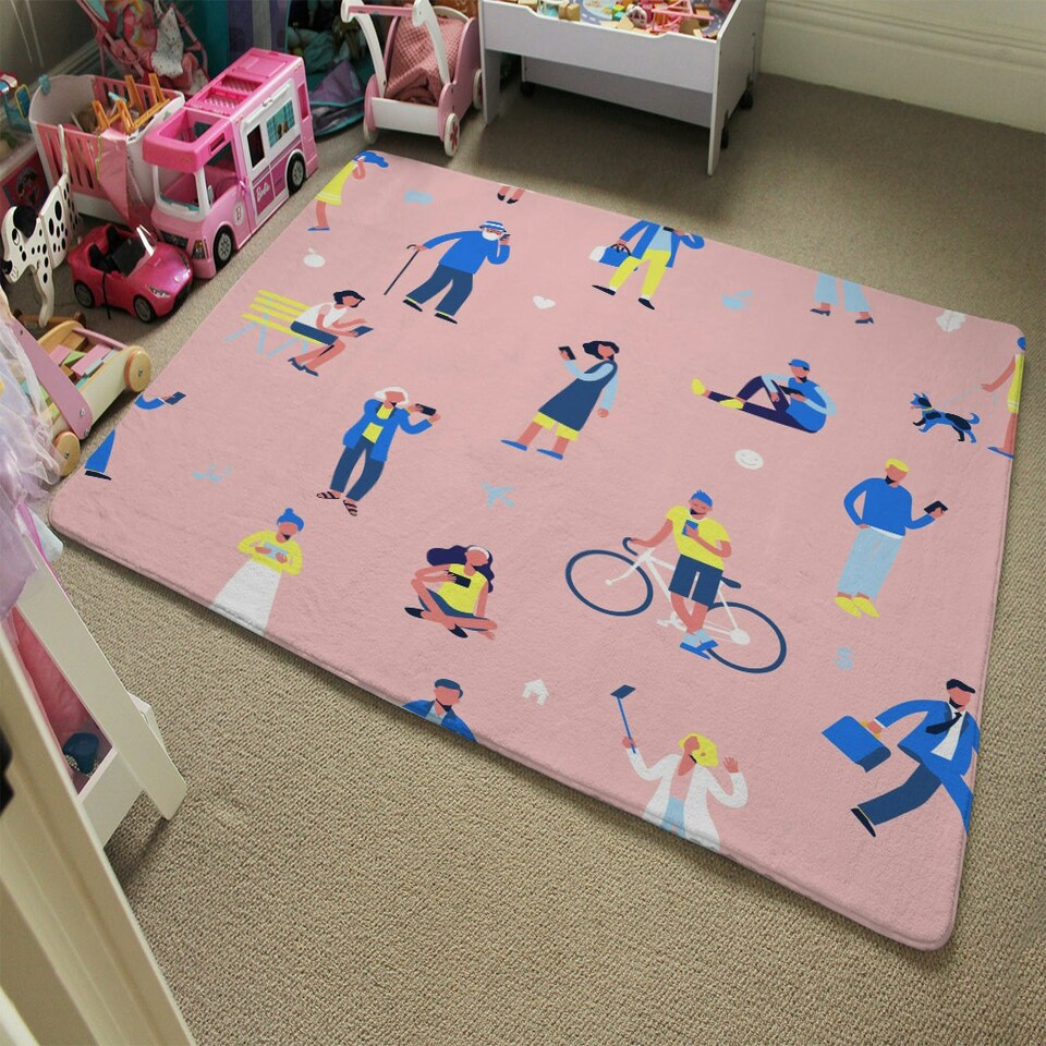image 1 of different people with mobile phones and gadgets (Rug) Pink | Small: 60x110cm