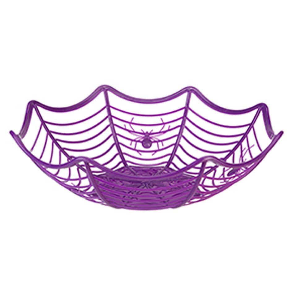 image 1 of Purple Spider's Web Reusable Halloween Plastic Candy Basket 27cm