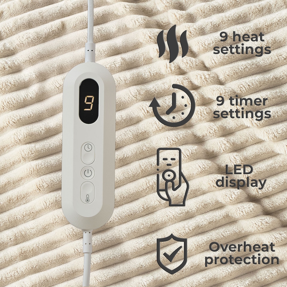 image 1 of Neo Electric Blanket Heated Fleece Overblanket Throw Machine Washable Remote Timer Control Heat Settings
