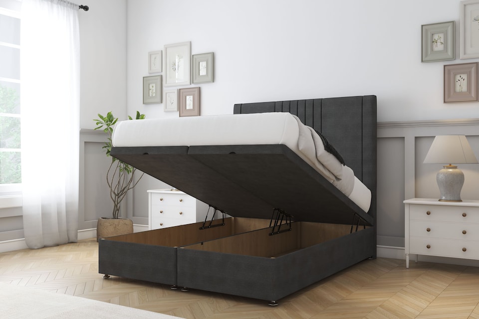 image 1 of Sloomy Harrington Graphite Dumfries Ottoman Bed With Mattress With 26" Strutted Headboard 5' King