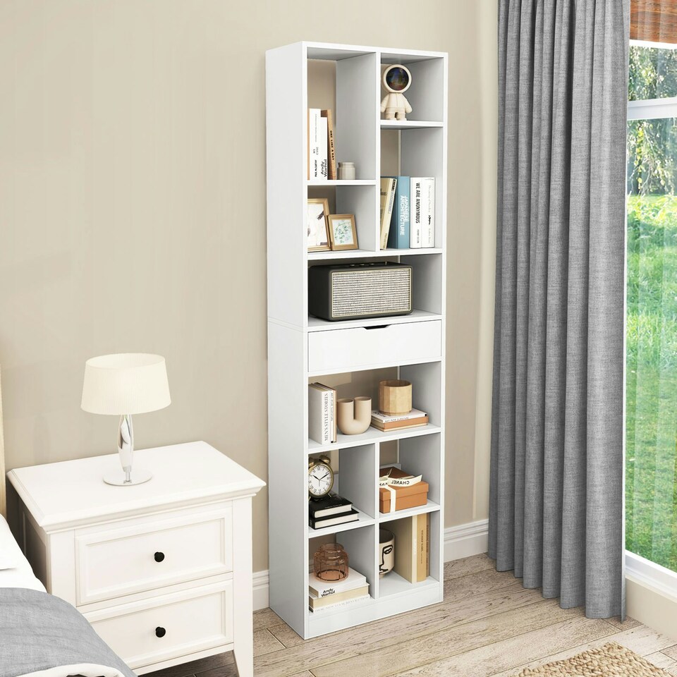 image 1 of COSTWAY 180CM Bookcase Modern Bookshelf with 10 Open Cubes White