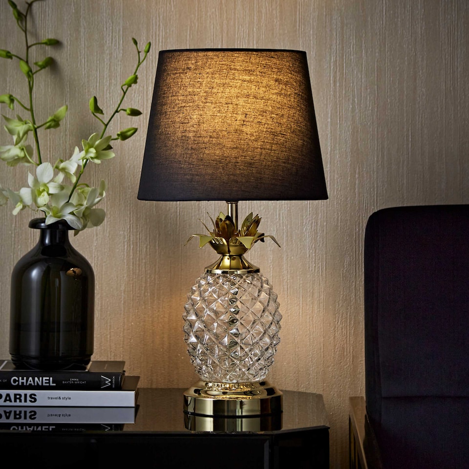 image 1 of ValueLights Contemporary Pineapple Design Gold And Clear Table Lamp With Black Shade