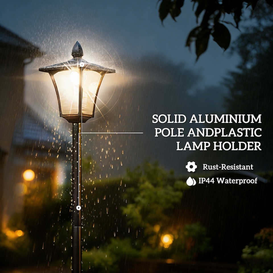image 1 of Outsunny 160cm Garden Solar Lamp Post Light, LED Solar Light Post, Black | Black | Black | 33L x 33W x 160H cm